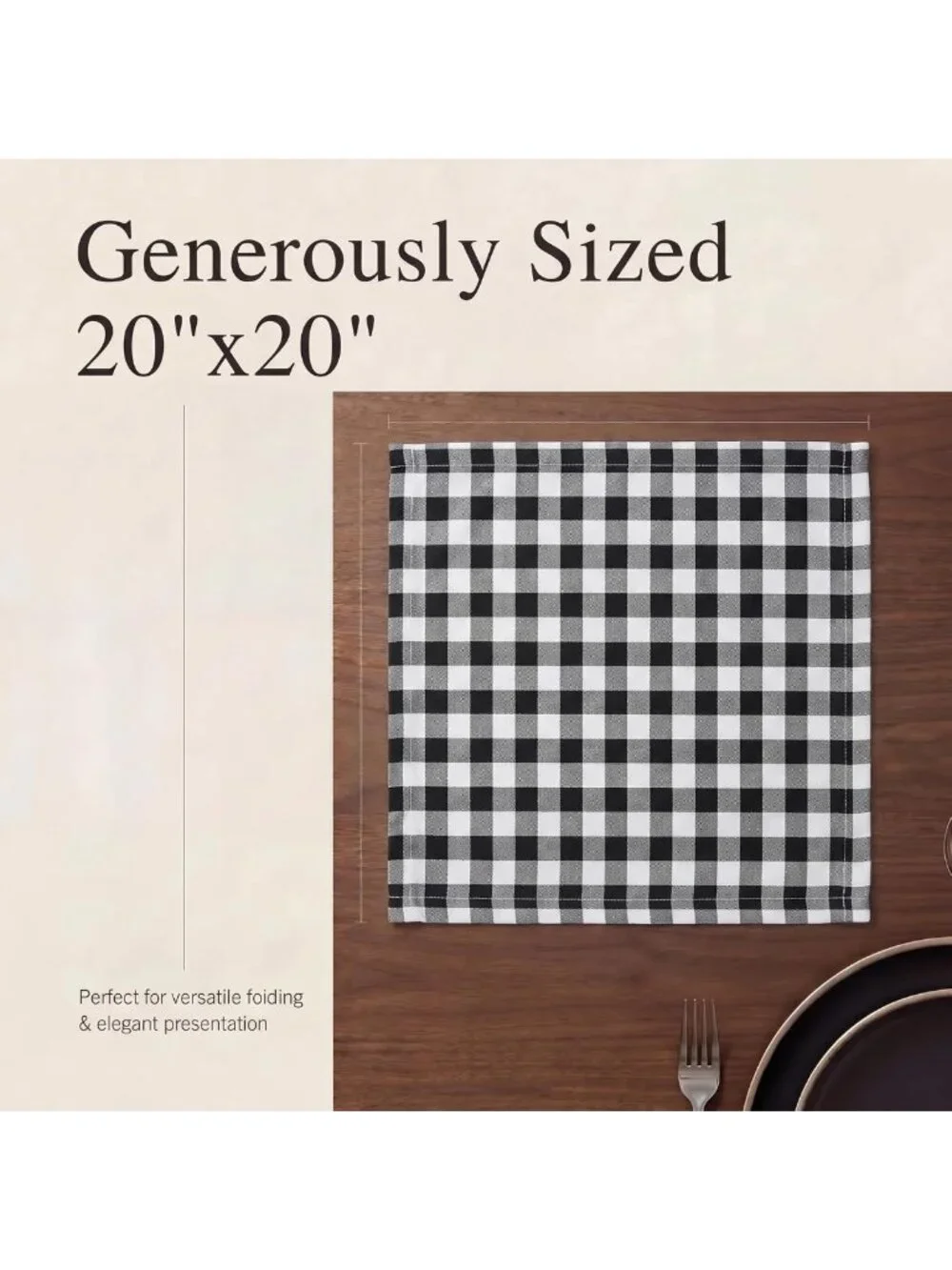 Stylish Cotton Cloth Napkins 20x20 (Set of 12) - Black Checkered Design